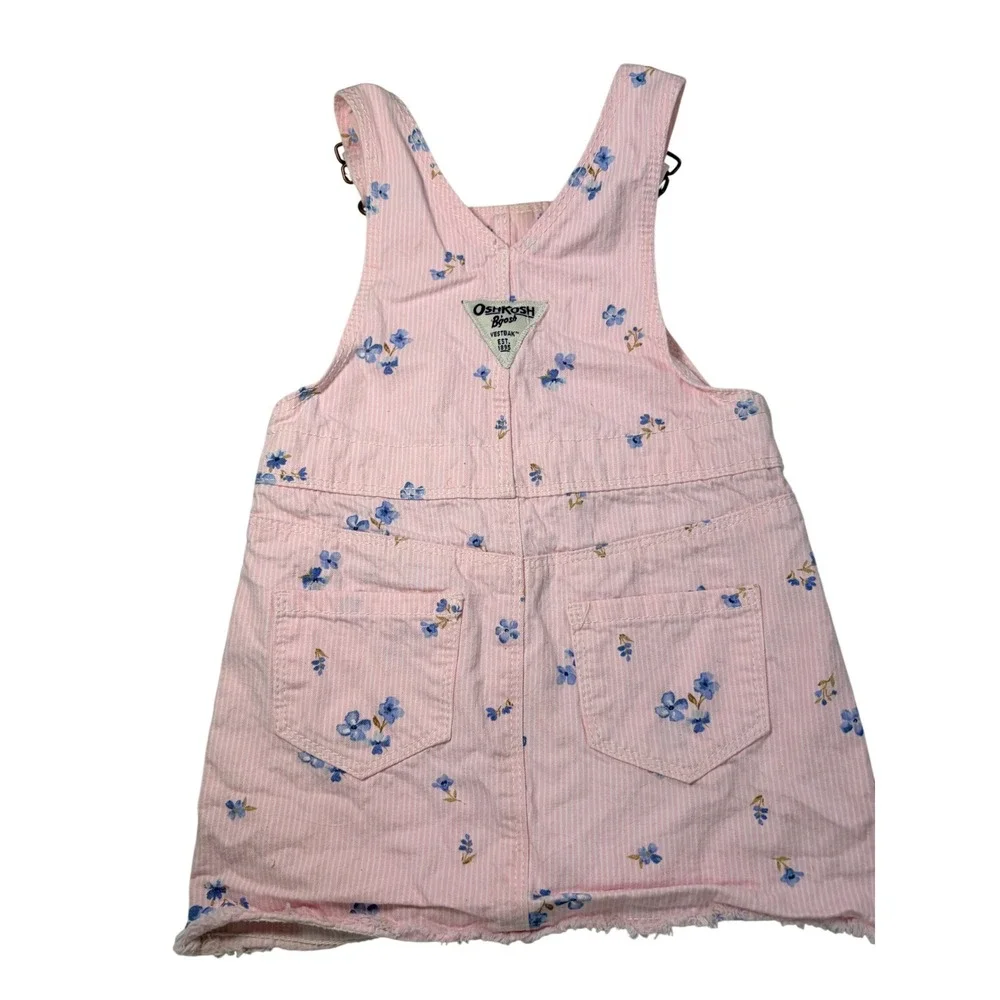 OshKosh Bgosh Baby Girls Pink Pinstripe Floral Overall Dress 18M Raw Hem